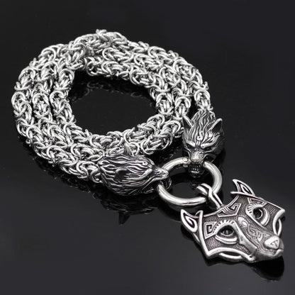 HANDMADE Massive Stainless Steel Wolf Head Necklace with Wolf Pendant - VikingsBrand
