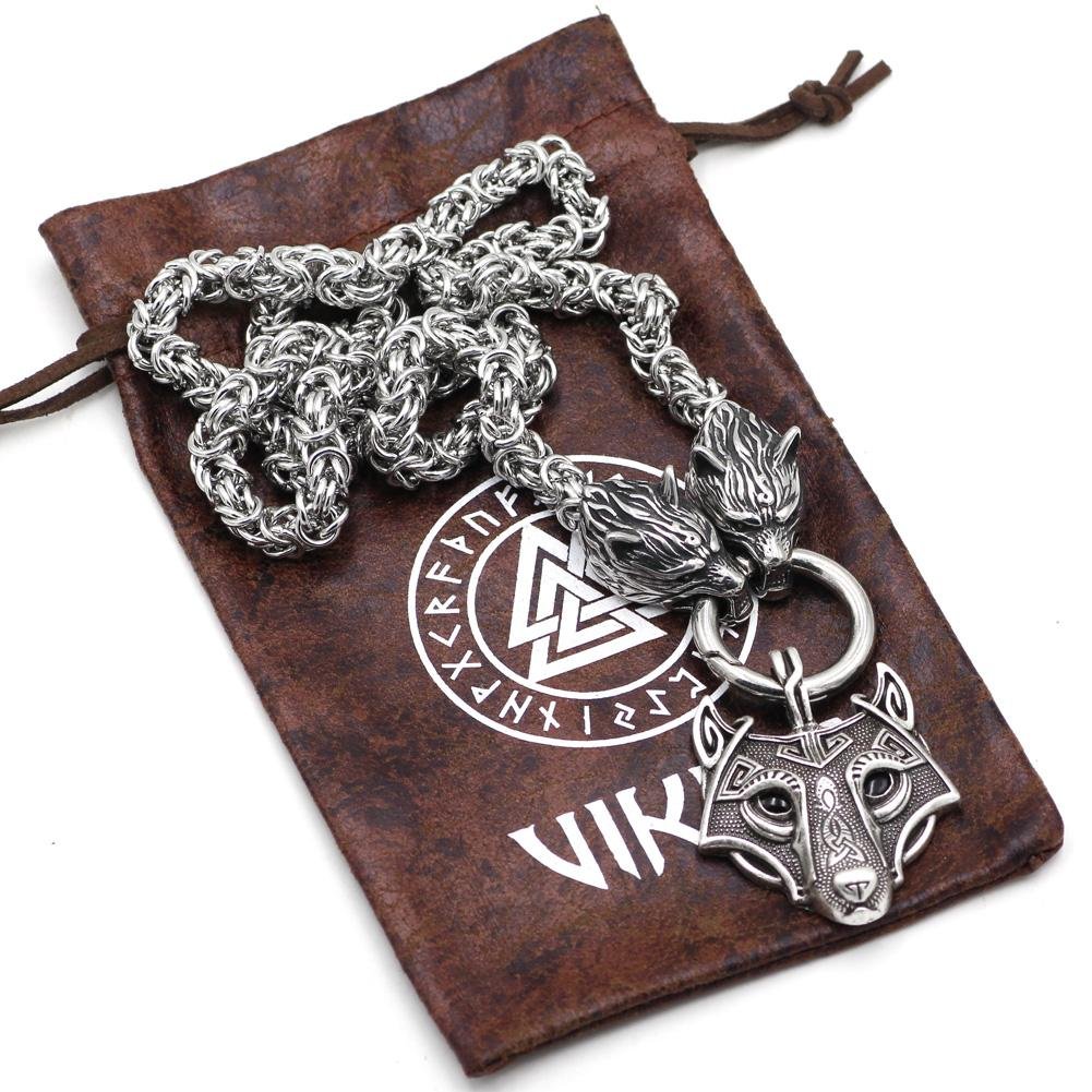HANDMADE Massive Stainless Steel Wolf Head Necklace with Wolf Pendant - VikingsBrand