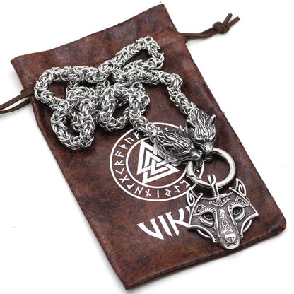 HANDMADE Massive Stainless Steel Wolf Head Necklace with Wolf Pendant - VikingsBrand