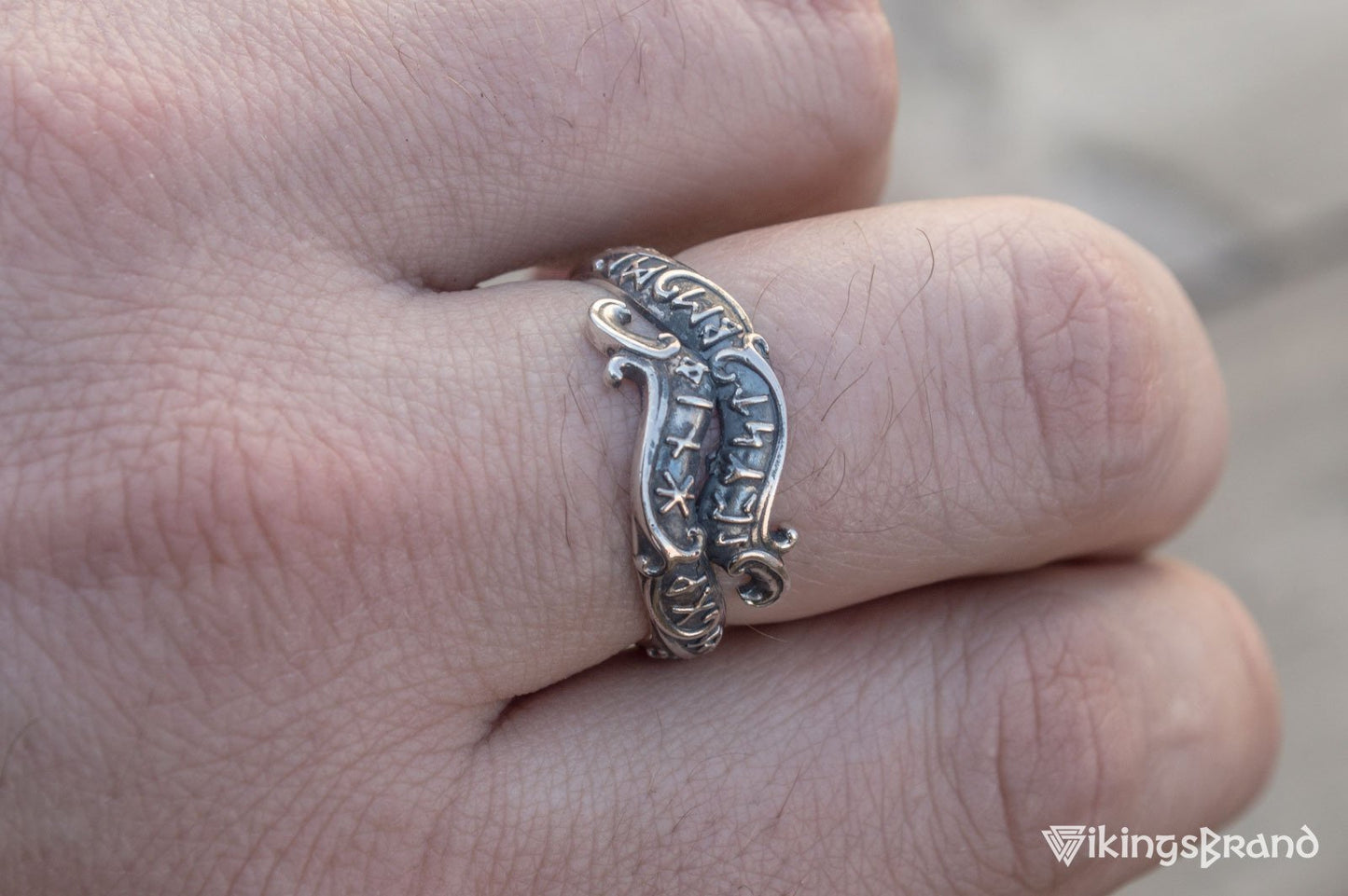 Handmade Ouroboros Viking Ring with Runes Symbol Sterling Silver Viking Jewelry