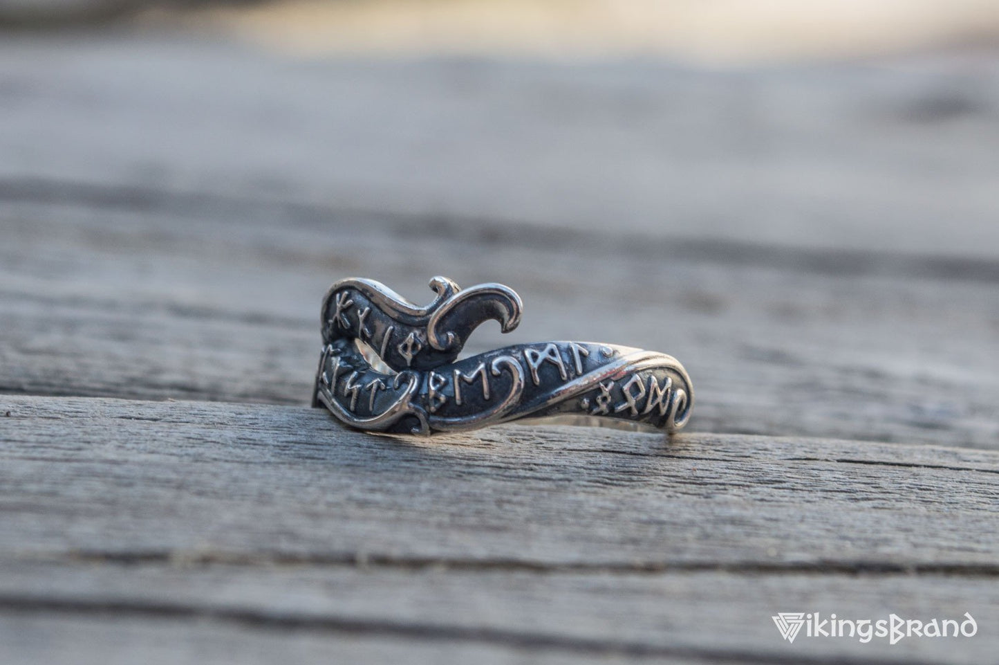Handmade Ouroboros Viking Ring with Runes Symbol Sterling Silver Viking Jewelry