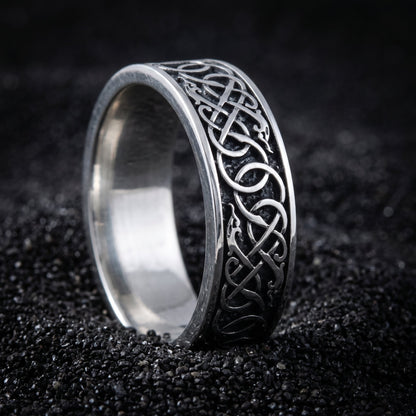 Handmade 925 sterling silver Viking wedding band with Urnes ornament