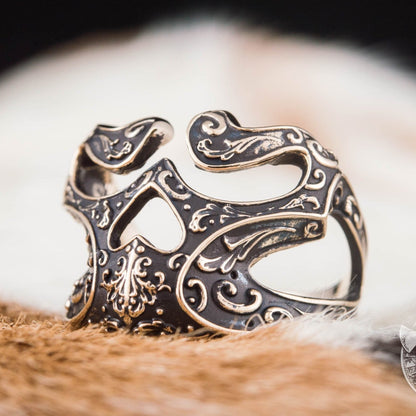 Handmade Skull Bronze Ring with Ornament