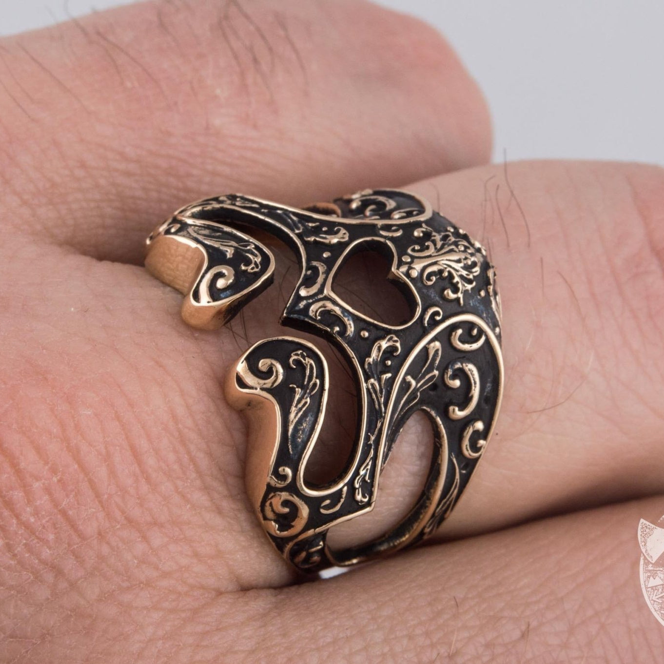 Handmade Skull Bronze Ring with Ornament