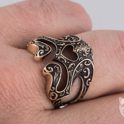 Handmade Skull Bronze Ring with Ornament