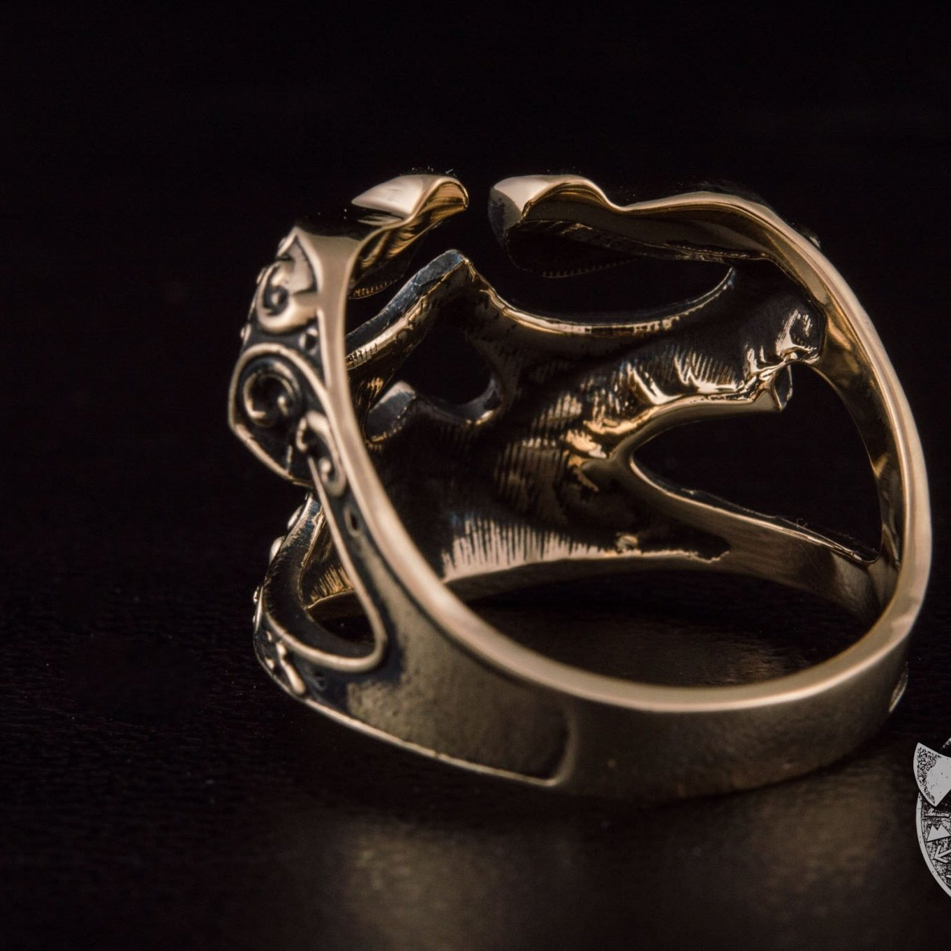 Handmade Skull Bronze Ring with Ornament