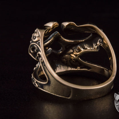 Handmade Skull Bronze Ring with Ornament