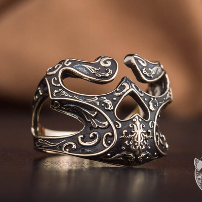 Handmade Skull Bronze Ring with Ornament