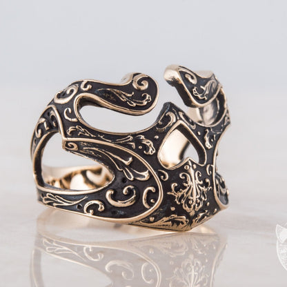 Handmade Skull Bronze Ring with Ornament