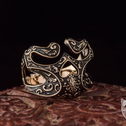 Handmade Skull Bronze Ring with Ornament