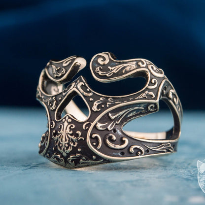Handmade Skull Bronze Ring with Ornament