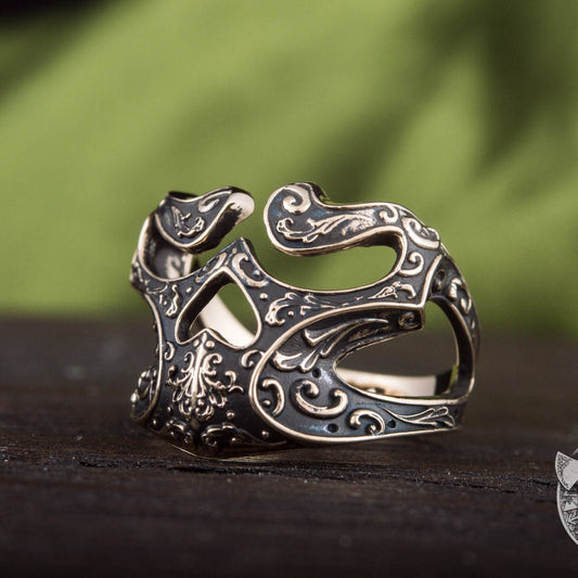 Handmade Skull Bronze Ring with Ornament