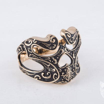 Handmade Skull Bronze Ring with Ornament