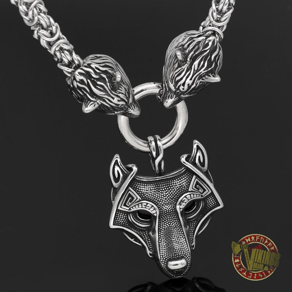 HANDMADE Stainless Steel Massive Wolf Chain with Wolf Pendant - VikingsBrand