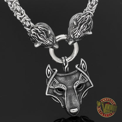 HANDMADE Stainless Steel Massive Wolf Chain with Wolf Pendant - VikingsBrand