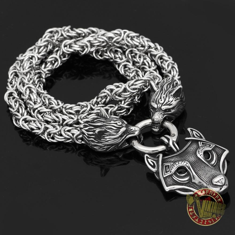 HANDMADE Stainless Steel Massive Wolf Chain with Wolf Pendant - VikingsBrand
