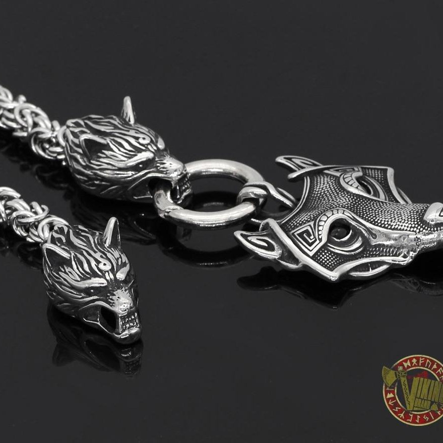HANDMADE Stainless Steel Massive Wolf Chain with Wolf Pendant - VikingsBrand