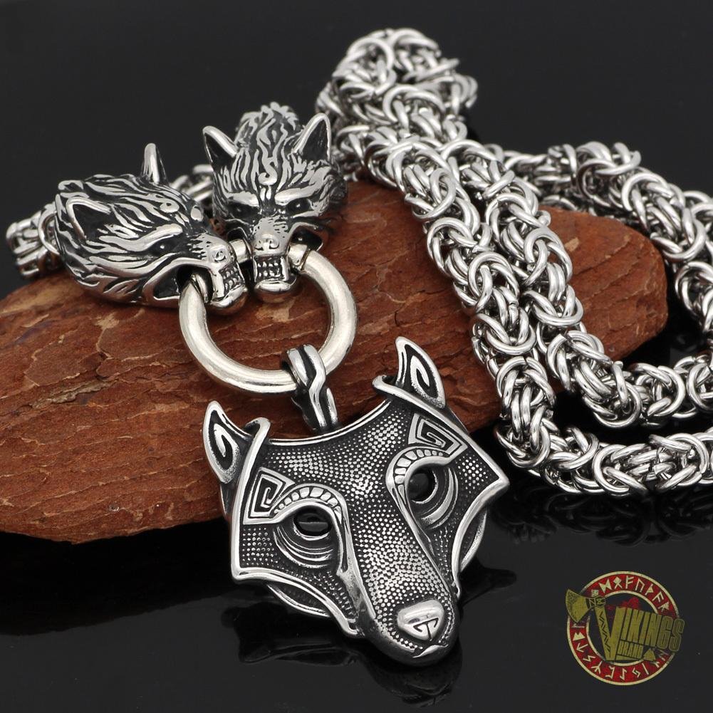 HANDMADE Stainless Steel Massive Wolf Chain with Wolf Pendant - VikingsBrand