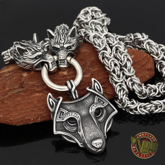 HANDMADE Stainless Steel Massive Wolf Chain with Wolf Pendant - VikingsBrand