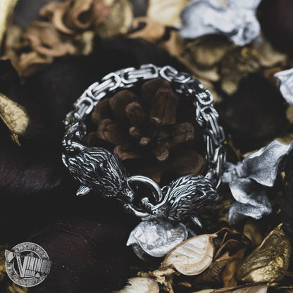 HANDMADE Stainless Steel Wolf Head Bracelet with King's Chain - VikingsBrand