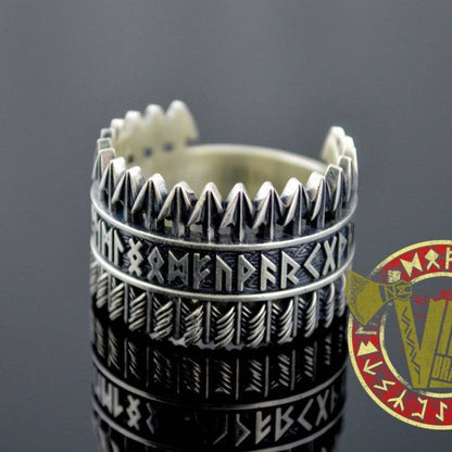 Handmade Sterling Silver Ring with Arrows & Runes - VikingsBrand