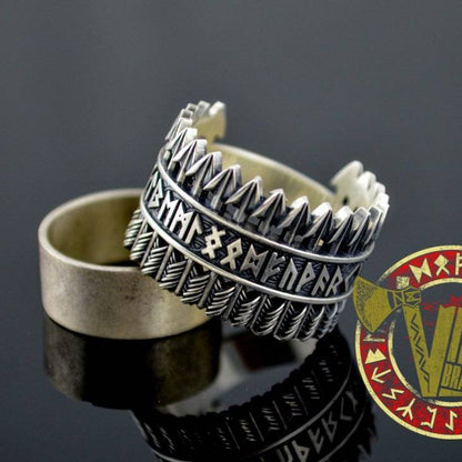 Handmade Sterling Silver Ring with Arrows & Runes - VikingsBrand