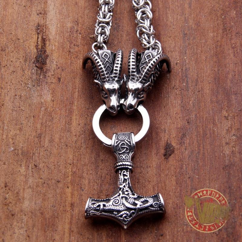 HANDMADE Tanngrisnir and Tanngnjóstr - Odin Goats Massive Chain Necklace - VikingsBrand