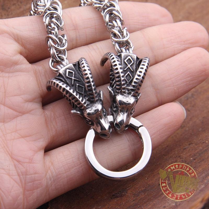 HANDMADE Tanngrisnir and Tanngnjóstr - Odin Goats Massive Chain Necklace - VikingsBrand