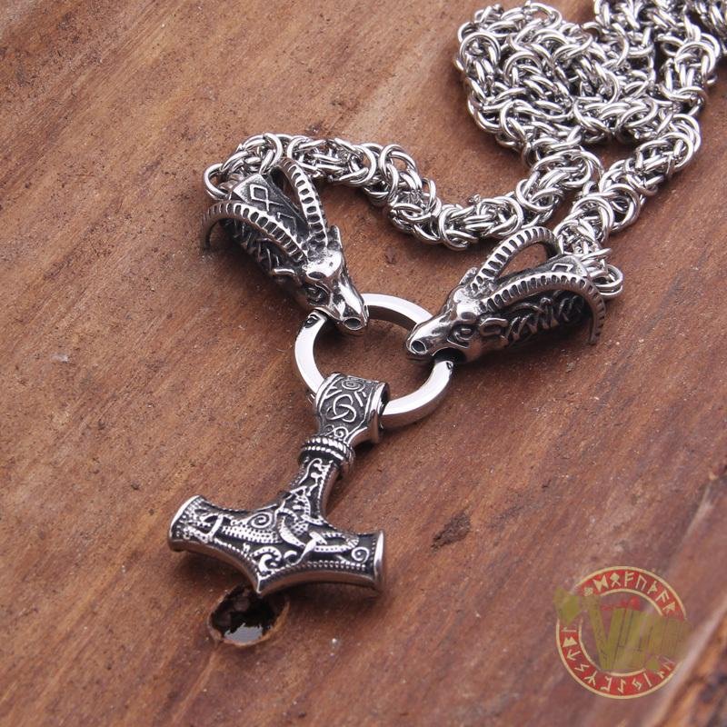 HANDMADE Tanngrisnir and Tanngnjóstr - Odin Goats Massive Chain Necklace - VikingsBrand