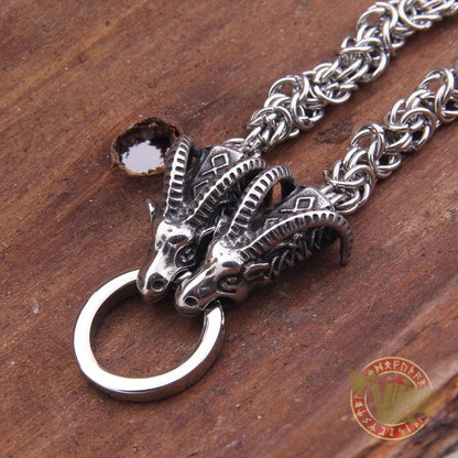 HANDMADE Tanngrisnir and Tanngnjóstr - Odin Goats Massive Chain Necklace - VikingsBrand