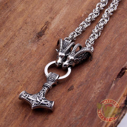 HANDMADE Tanngrisnir and Tanngnjóstr - Odin Goats Massive Chain Necklace - VikingsBrand