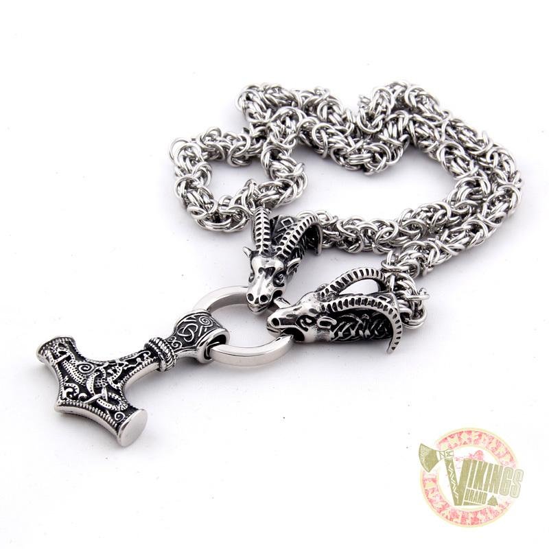 HANDMADE Tanngrisnir and Tanngnjóstr - Odin Goats Massive Chain Necklace - VikingsBrand