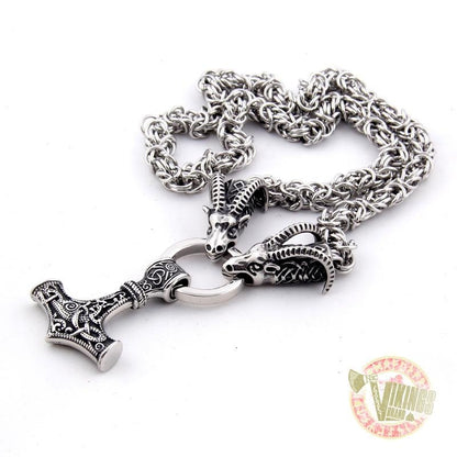 HANDMADE Tanngrisnir and Tanngnjóstr - Odin Goats Massive Chain Necklace - VikingsBrand