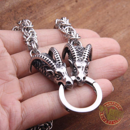 HANDMADE Tanngrisnir and Tanngnjóstr - Odin Goats Massive Chain Necklace - VikingsBrand