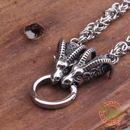 HANDMADE Tanngrisnir and Tanngnjóstr - Odin Goats Massive Chain Necklace - VikingsBrand