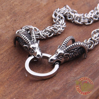 HANDMADE Tanngrisnir and Tanngnjóstr - Odin Goats Massive Chain Necklace - VikingsBrand