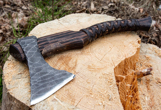 Handmade Viking Axe "Veles" With Leather Wrap On The Handle And Wooden Box
