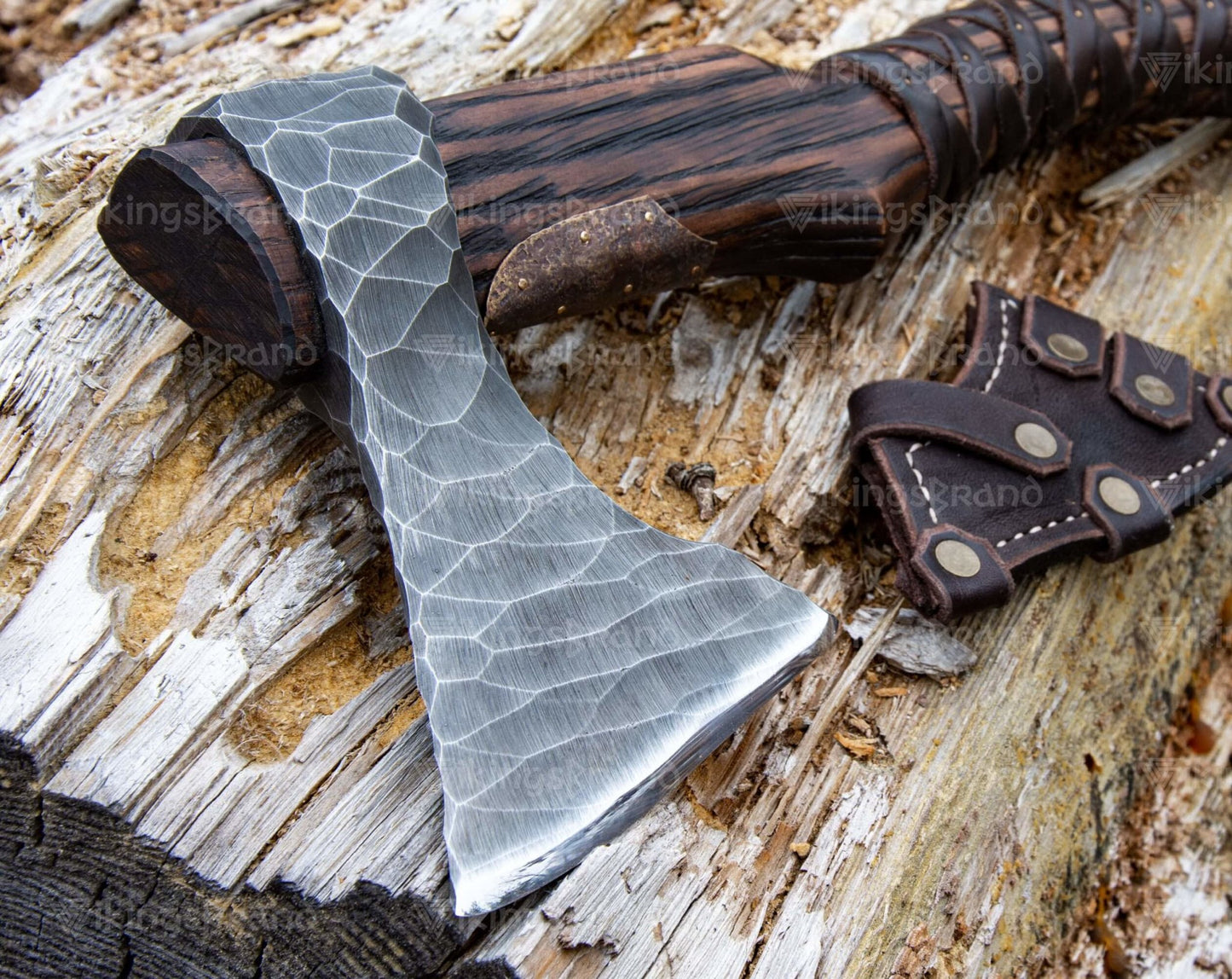 Handmade Viking Axe "Veles" With Leather Wrap On The Handle And Wooden Box