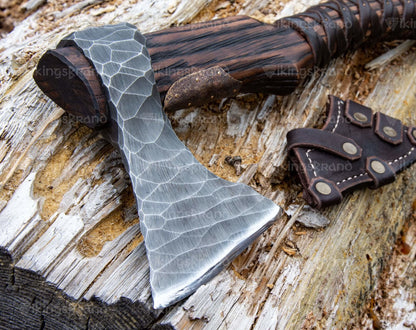 Handmade Viking Axe "Veles" With Leather Wrap On The Handle And Wooden Box