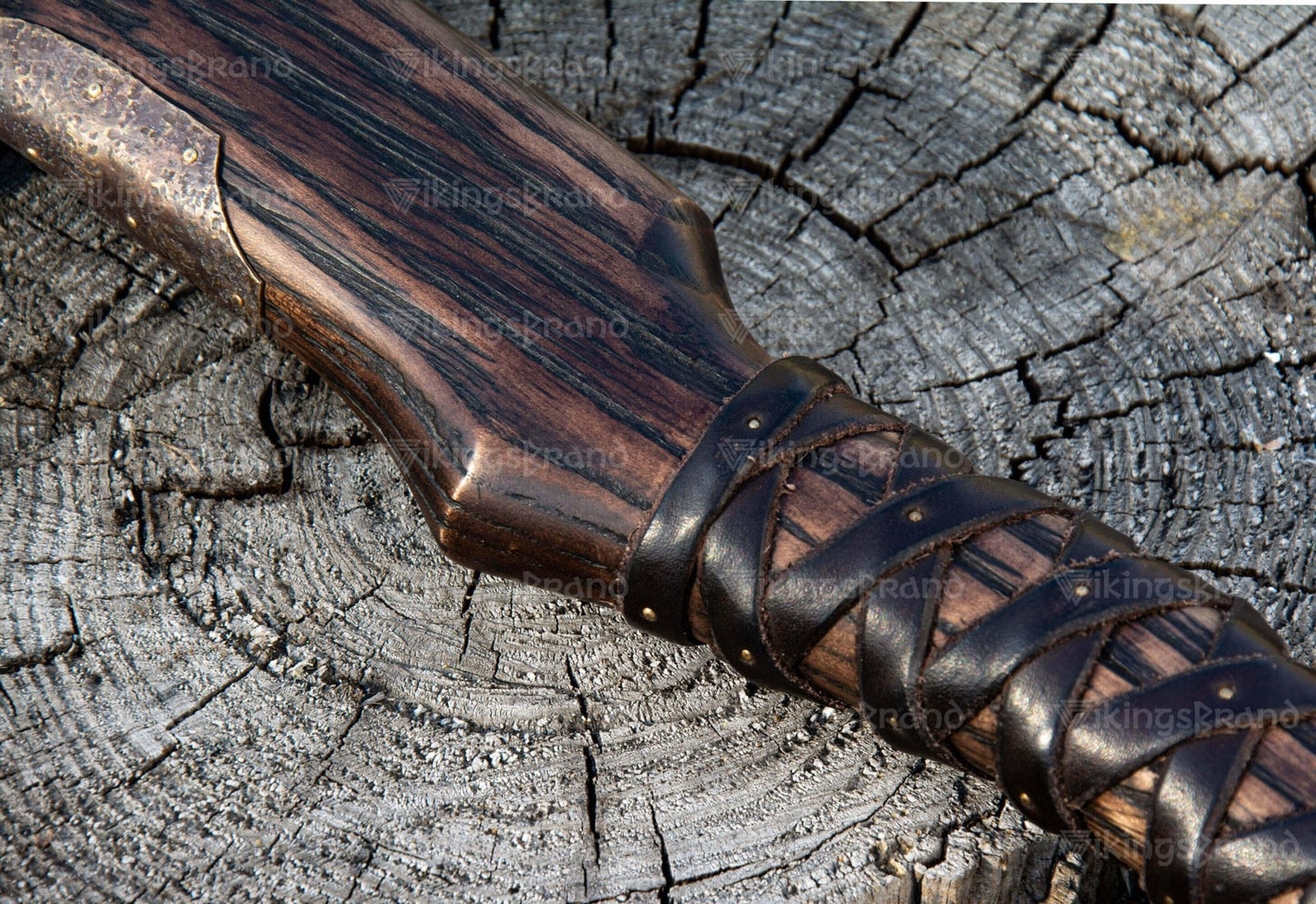 Handmade Viking Axe "Veles" With Leather Wrap On The Handle And Wooden Box