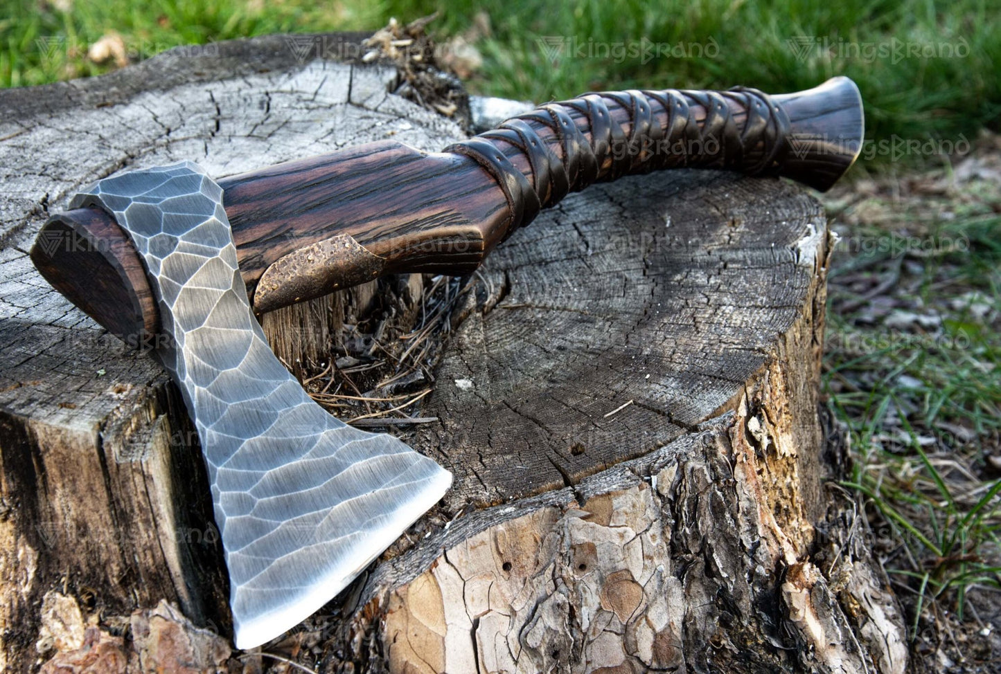 Handmade Viking Axe "Veles" With Leather Wrap On The Handle And Wooden Box