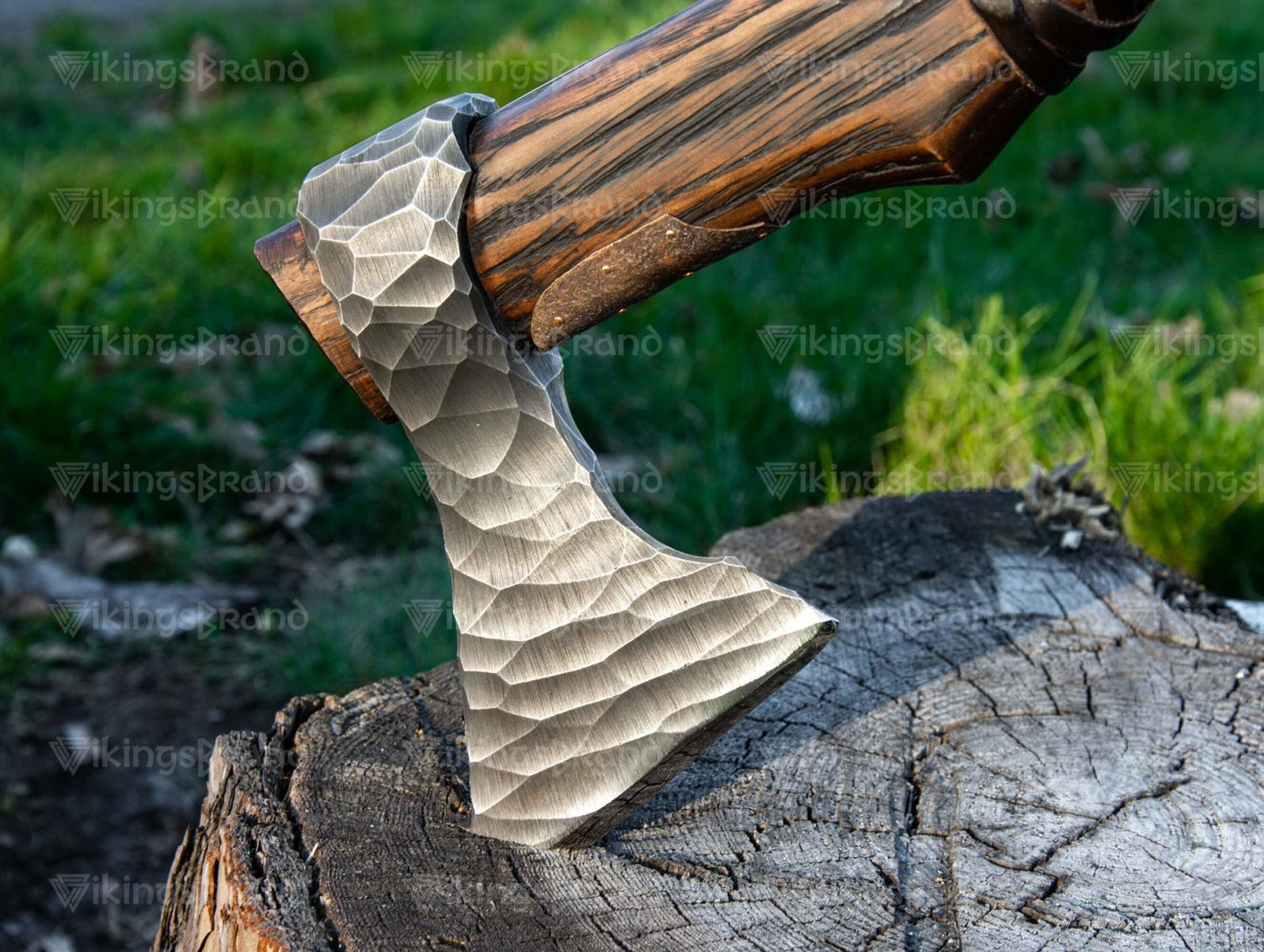 Handmade Viking Axe "Veles" With Leather Wrap On The Handle And Wooden Box
