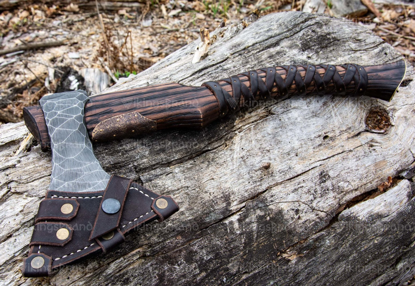 Handmade Viking Axe "Veles" With Leather Wrap On The Handle And Wooden Box