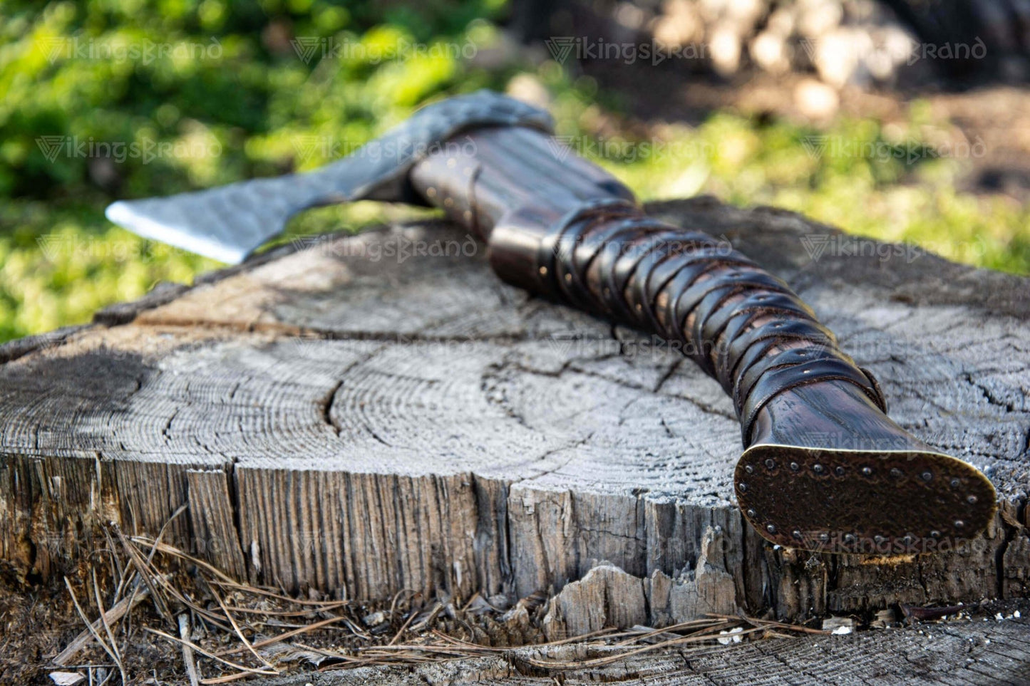 Handmade Viking Axe "Veles" With Leather Wrap On The Handle And Wooden Box