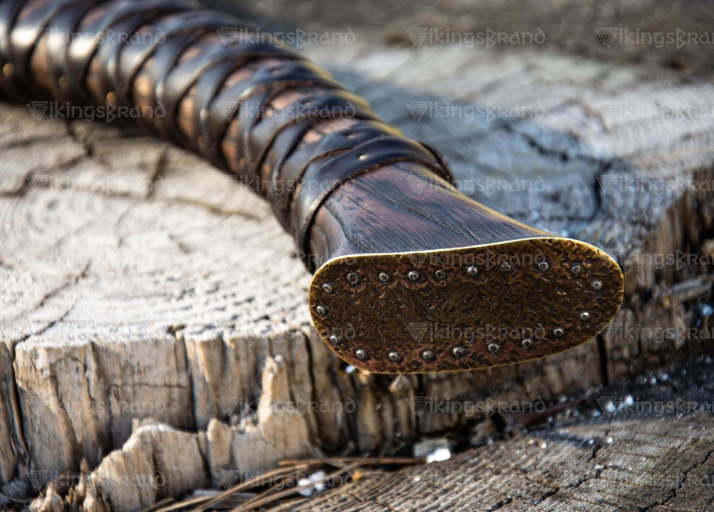 Handmade Viking Axe "Veles" With Leather Wrap On The Handle And Wooden Box
