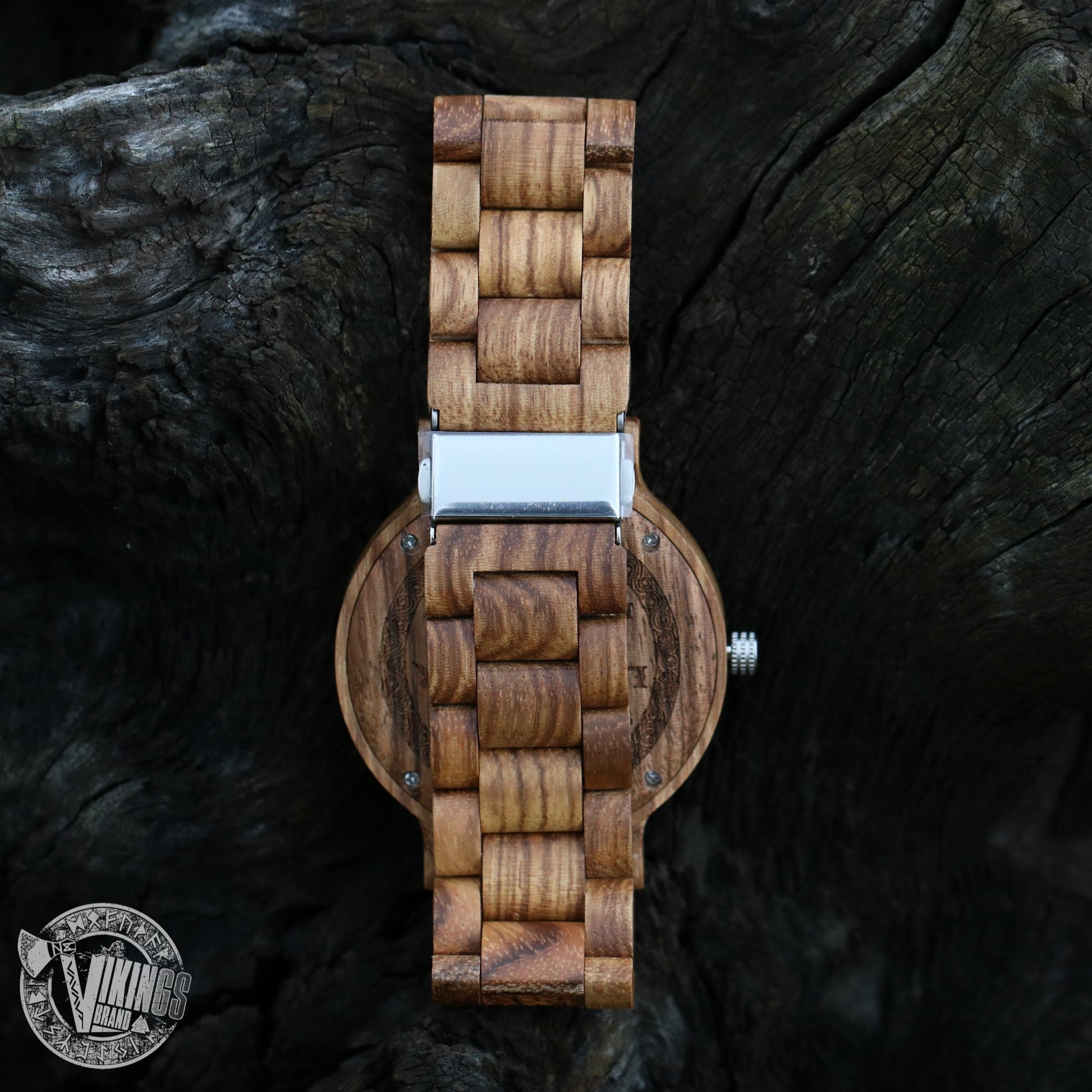 Handmade Viking Wooden Watch with Golden Helm of Awe or Vegvisir & Custom Saying on the Back Cover or Box - VikingsBrand