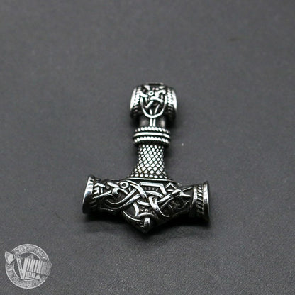 HANDMADE Wolf Head Stainless Steel Necklace with Mjolnir - VikingsBrand