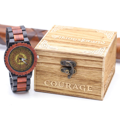 Harald Viking Wooden Watch with Carved Valknut Viking Symbol & Custom Engravings