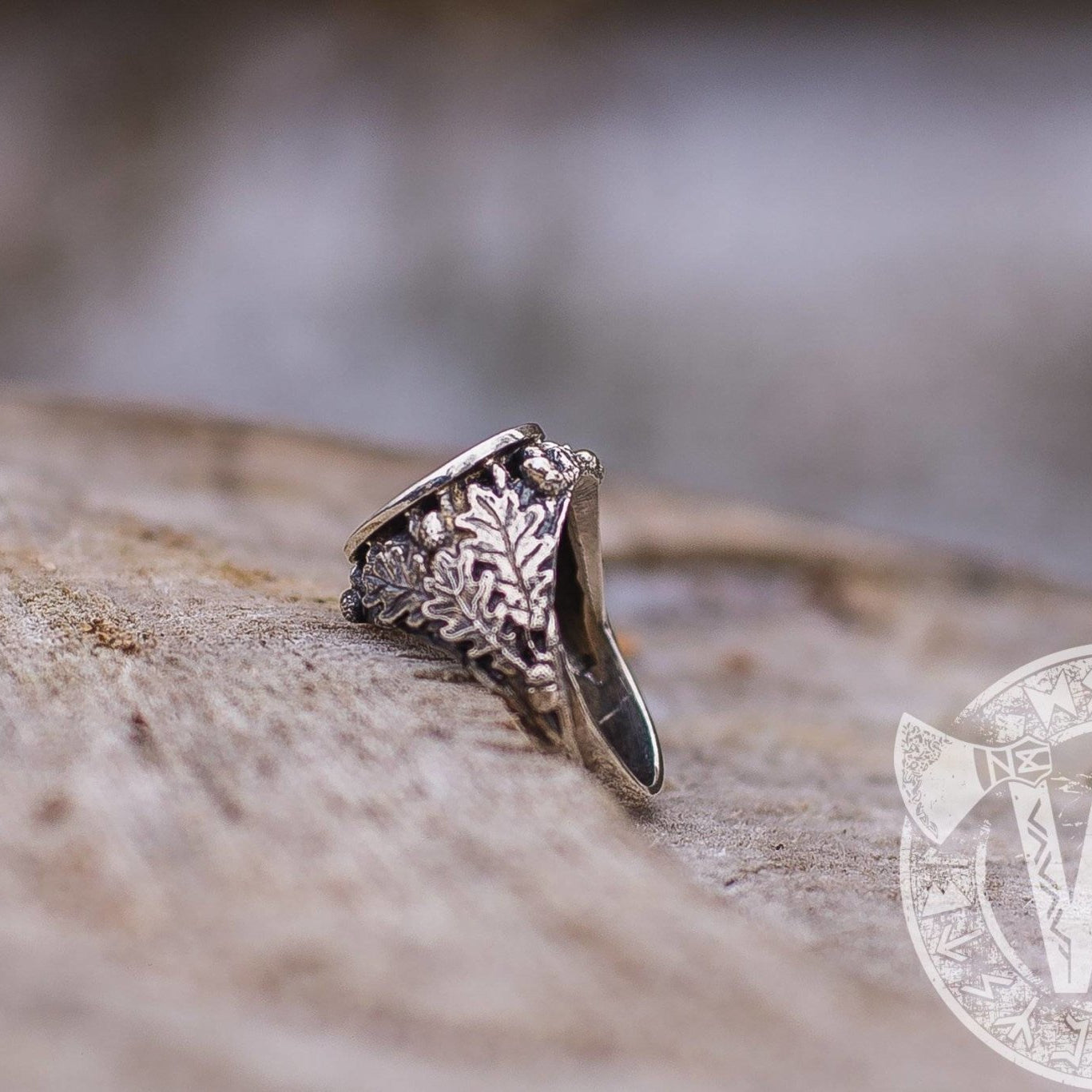 Helm of Awe Sterling Silver Ring with Oak Leaves and Acorns - VikingsBrand