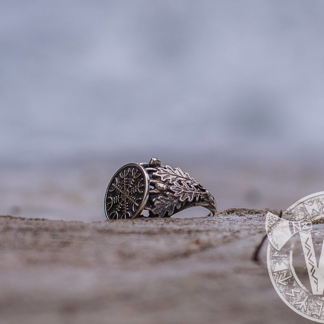 Helm of Awe Sterling Silver Ring with Oak Leaves and Acorns - VikingsBrand